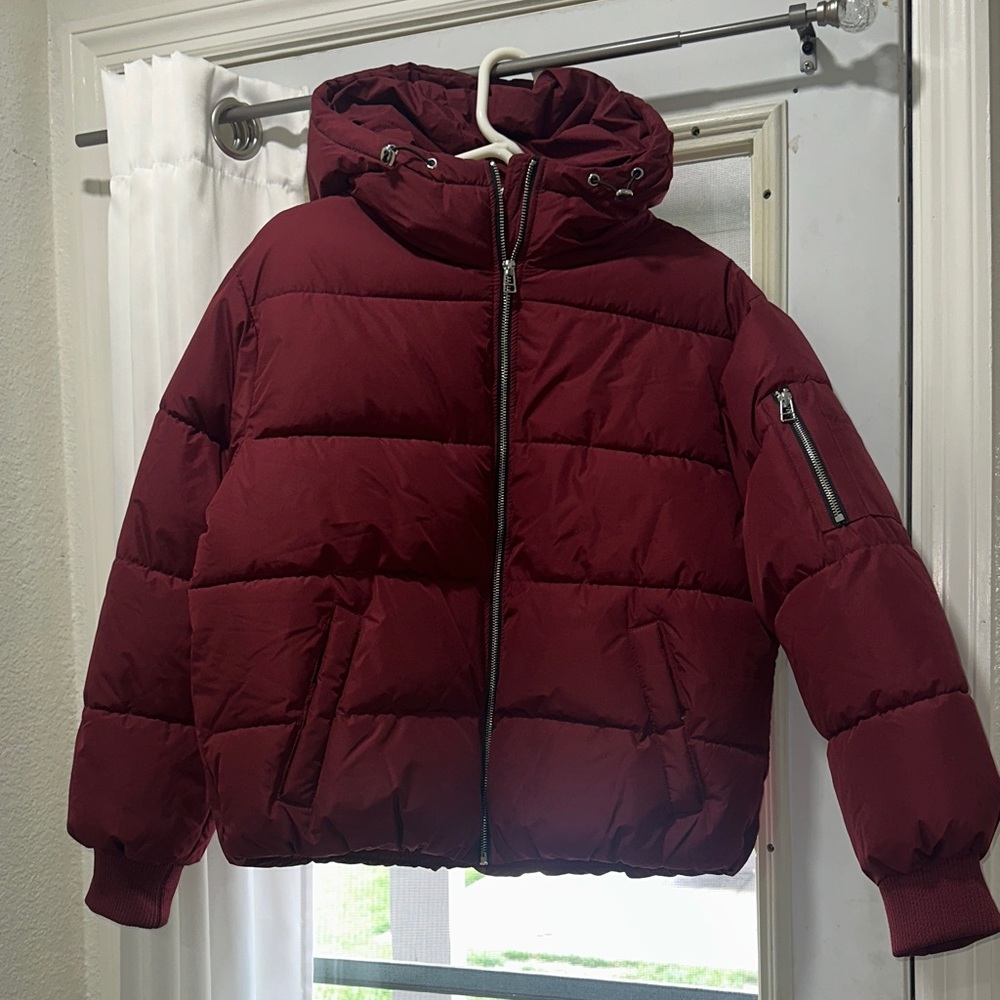 Burgundy Forever 21 Puffer Jacket